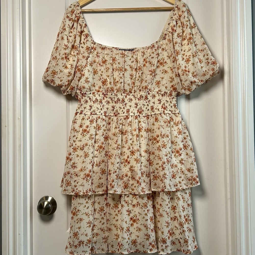 Trixxi Floral Puff Sleeve Smocked Mini Dress Cottagecore Prairie Coquette Style